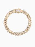 Goudkleurige iced out cuban link armband met VVS CZ stenen, verkrijgbaar in 6, 8 en 10 mm.