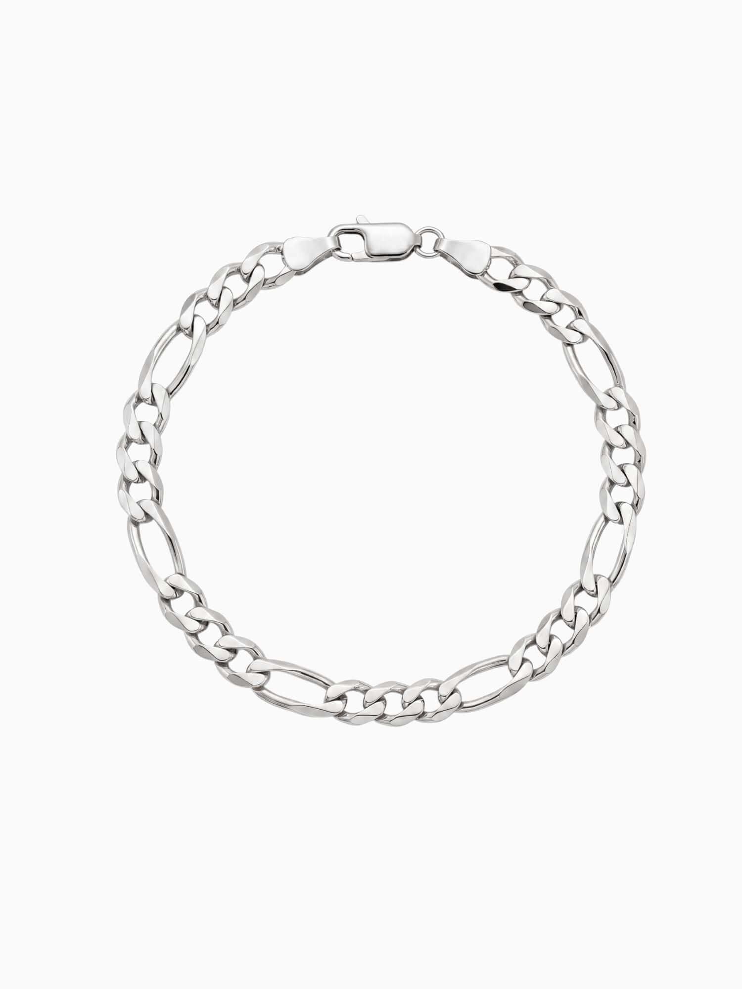 Zilverkleurige figaro armband van roestvrij staal, met korte en lange schakels afgewisseld.
