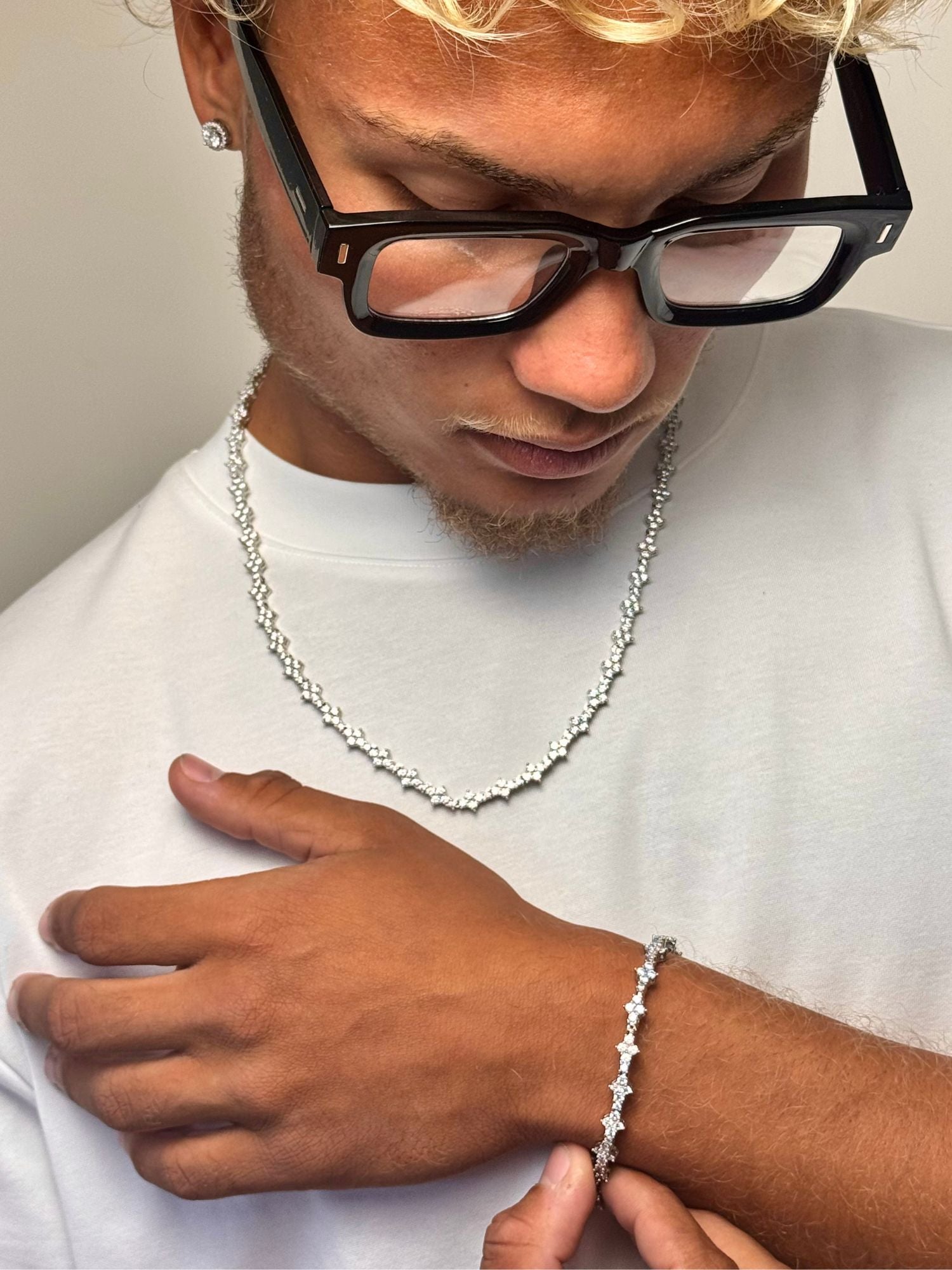 HONEYCOMB Bracelet 7MM ICED OUT Or blanc