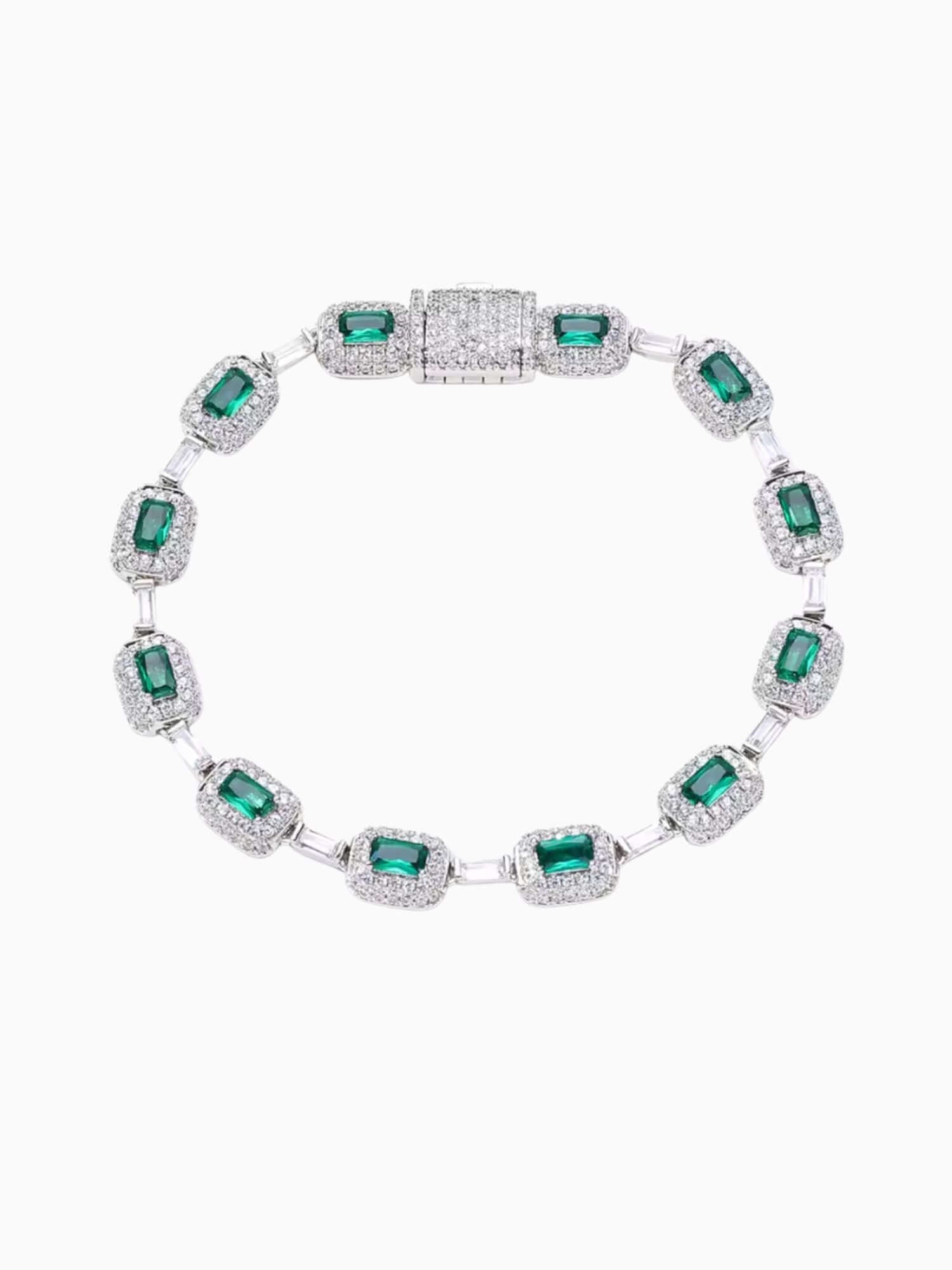 Smaragd-Armband Iced Out (7MM) silberfarbenes Iced-out-Armband mit grünen Smaragd-Stil-Steinen und luxuriösem Verschluss