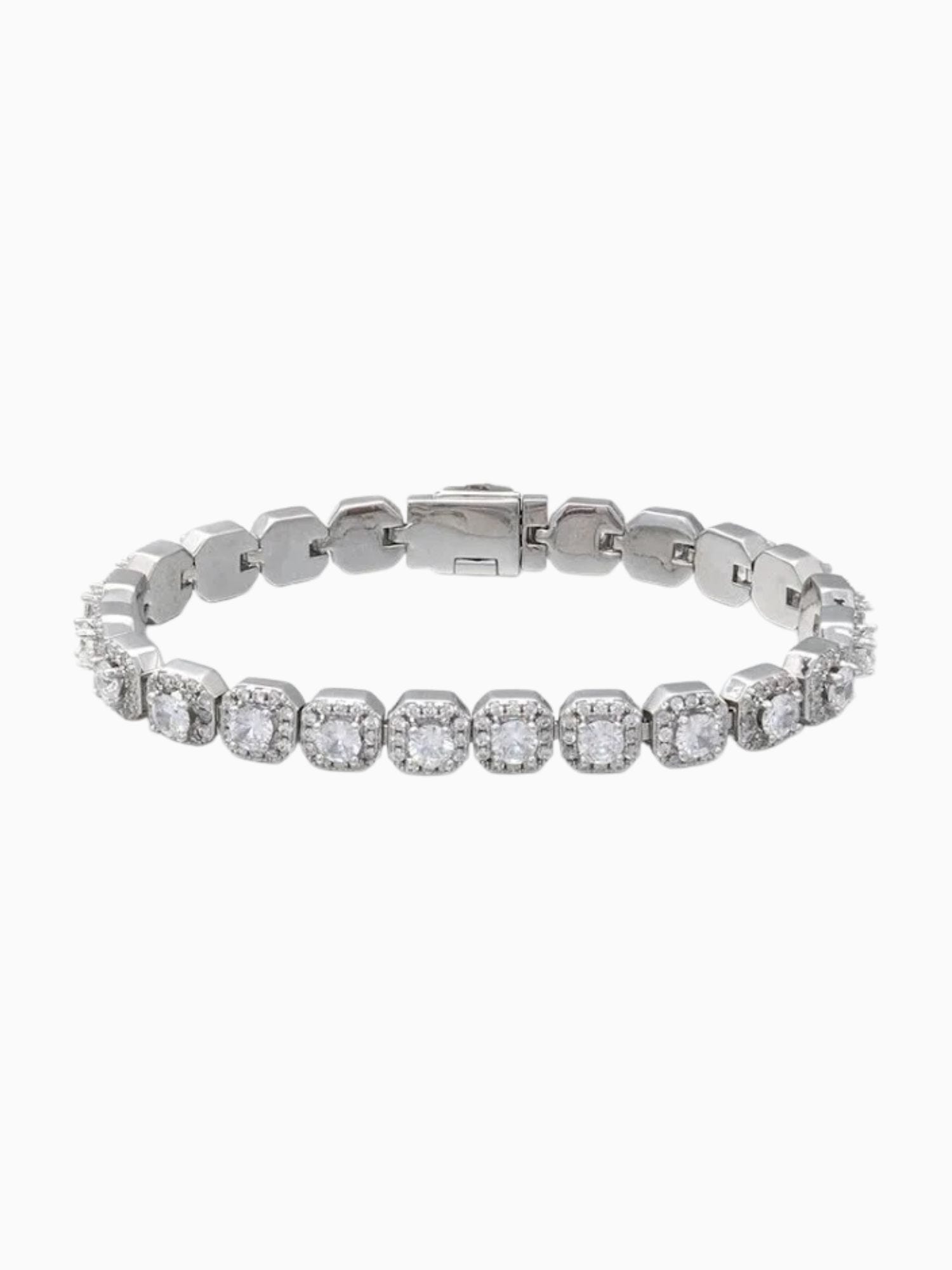 Clustered silver tennis bracelet with VVS CZ stones, modern and stylish, 10MM and 12MM width.