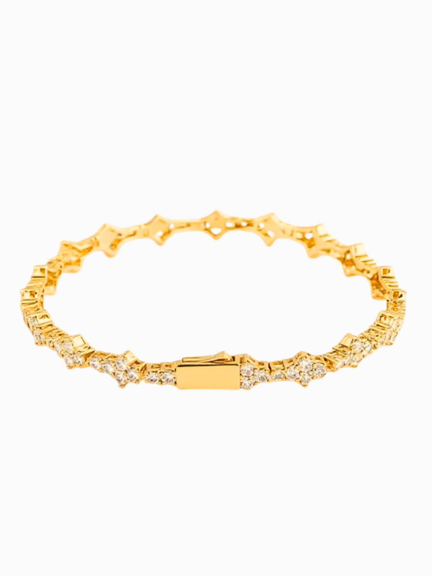 ICED OUT HONEYCOMB Armband 7MM Goud met schitterende VVS CZ stenen en elegante structuur.