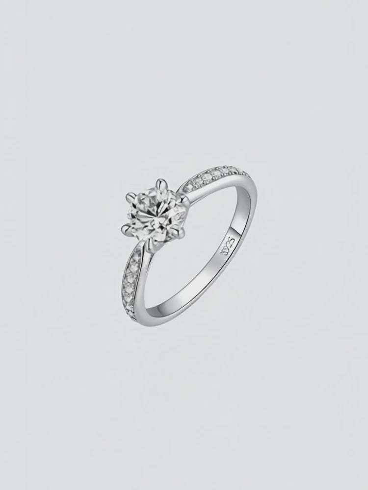 Moissanite Steen Ring 925 Sterling Zilver (5mm) witgoud plated ring met 5mm VVS D moissanite en pavé band, luxe sparkle