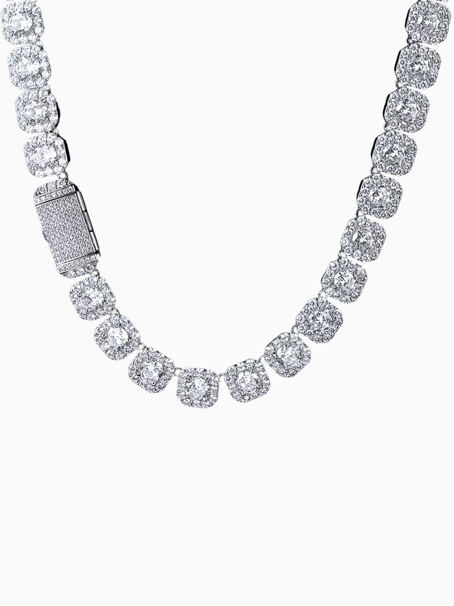 Clustered zilveren tennis ketting 10MM-12MM met robuuste schakels en unieke textuur van Carpe Ice.